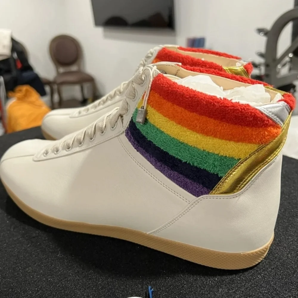NIB GUCCI MEN'S Leather Rainbow Sneakers Shoes Size 13